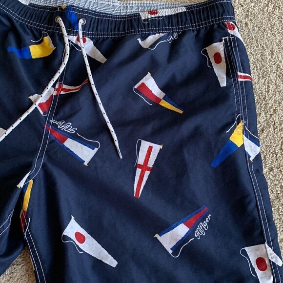 Tommy Hilfiger vintage Swim Trunks Shorts Mesh Lined Retro Flag Logo Large - Picture 3 of 6